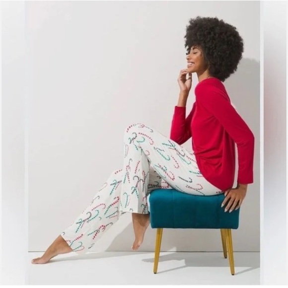 Soma Size Medium Cool Nights Candy Canes Pajama Pants Bottoms Ivory Holiday - Picture 1 of 8